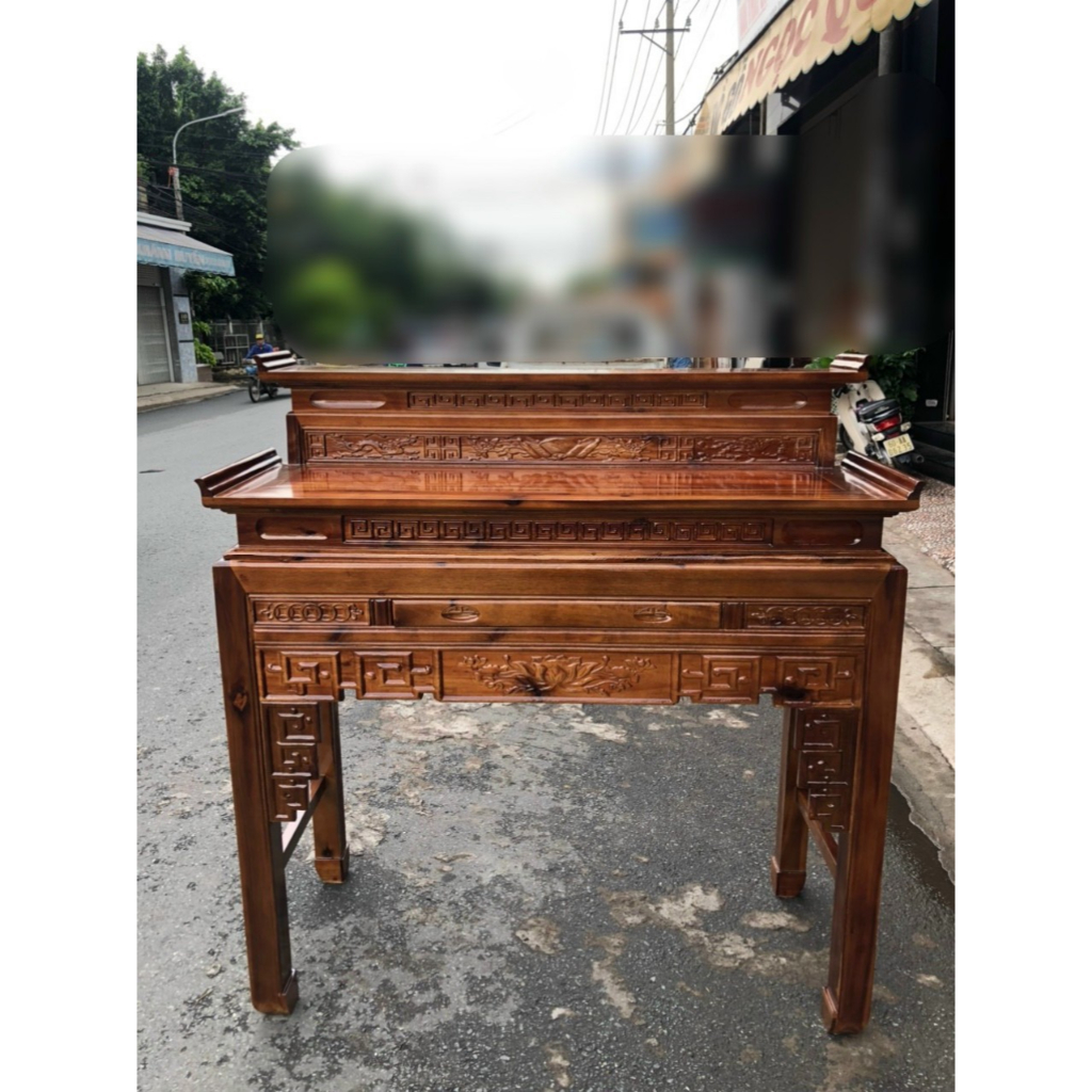 Bộ án giang thờ 2 tầng gỗ tràm bông vàng,bàn thờ gia tiên,bàn thờ bàn cúng