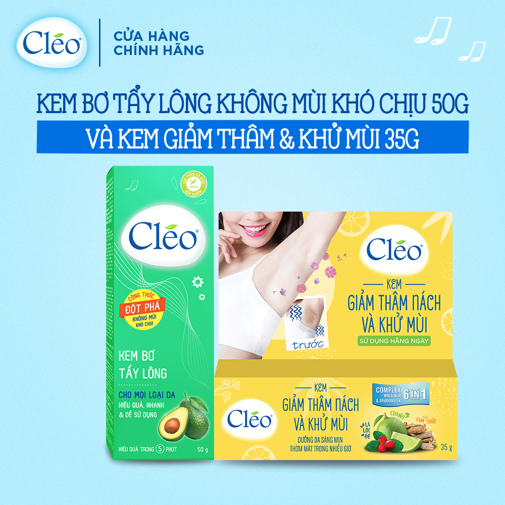 Combo Kem Bơ Tẩy Lông Cléo 50g Không Mùi Khó Chịu và Kem Giảm Thâm Nách &amp; Khử Mùi 35g cho Mọi Loại Da kể cả Da Nhạy Cảm