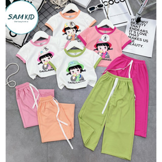   8-40kg  Đồ bộ bé gái quần lửng dài ống rộng thu gân lụa calem 