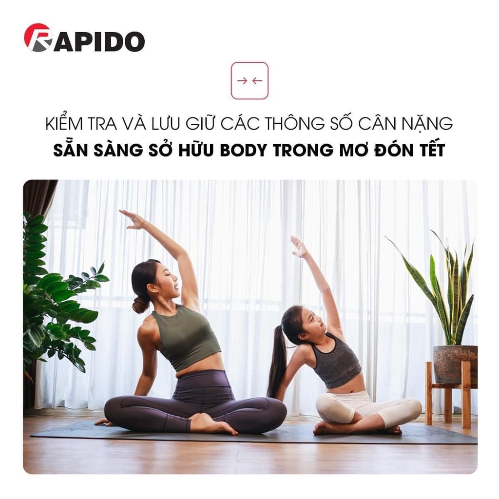 Cân điện tử sức khỏe KAW - RAPIDO, kết nối bluetooth phân tích chỉ số cơ thể đo tỷ mỡ, béo phì, chất đạm, lượng nước