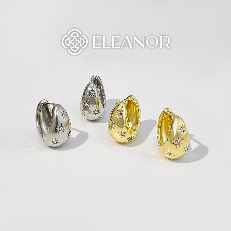 Bông tai nữ chuôi bạc 925 Eleanor Accessories dáng tròn viền dày đính đá phụ kiện trang sức 5902