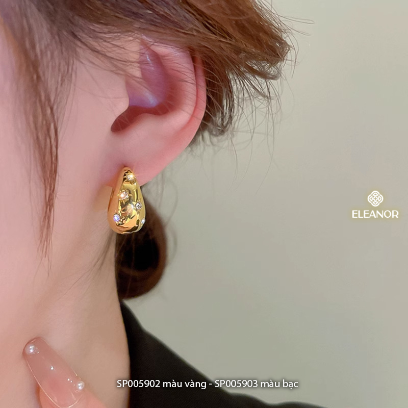 Bông tai nữ chuôi bạc 925 Eleanor Accessories dáng tròn viền dày đính đá phụ kiện trang sức 5902