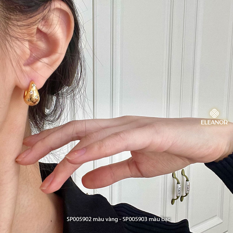 Bông tai nữ chuôi bạc 925 Eleanor Accessories dáng tròn viền dày đính đá phụ kiện trang sức 5902