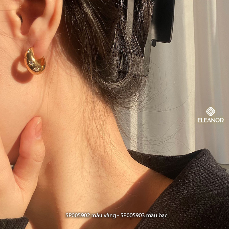 Bông tai nữ chuôi bạc 925 Eleanor Accessories dáng tròn viền dày đính đá phụ kiện trang sức 5902