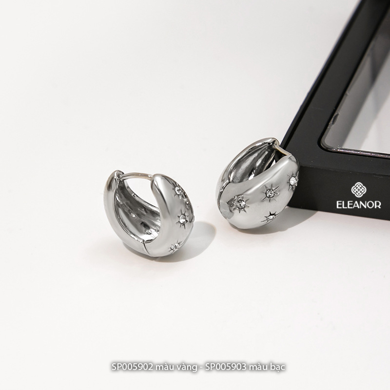 Bông tai nữ chuôi bạc 925 Eleanor Accessories dáng tròn viền dày đính đá phụ kiện trang sức 5902