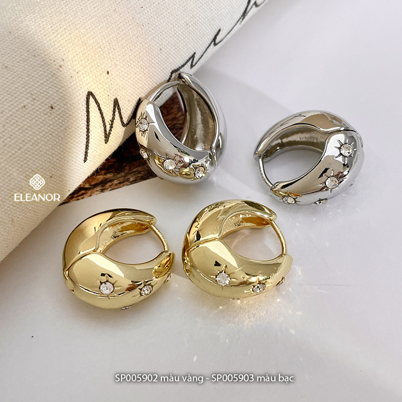 Bông tai nữ chuôi bạc 925 Eleanor Accessories dáng tròn viền dày đính đá phụ kiện trang sức 5902