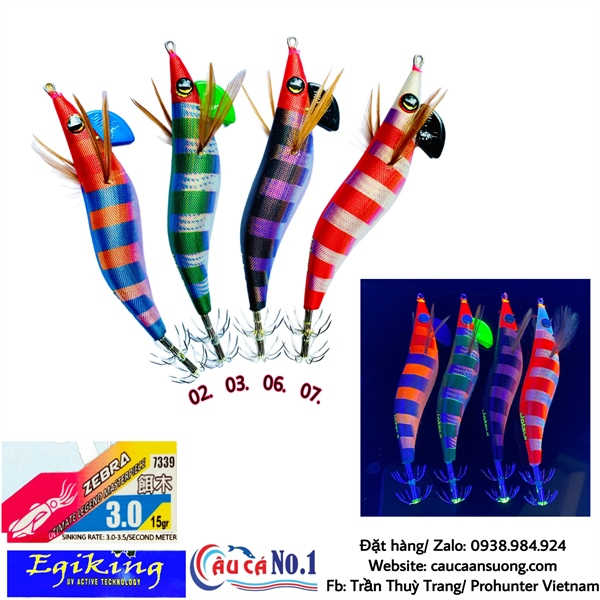 MỒI CÂU MỰC - TÔM DẠ QUANG EGI KING ZEBRA DEEP EGI MS #3.0/15G - KHÔNG CÓ BI