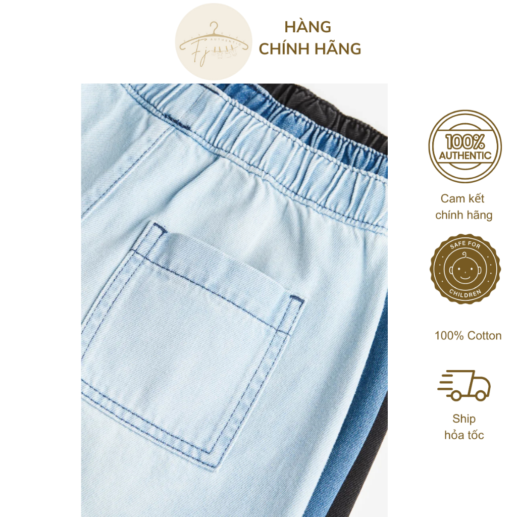 Quần đùi bé trai chính hãng HM, quần short jean denim chất cotton đẹp cho bé 18 tháng đến 10 tuổi Auth