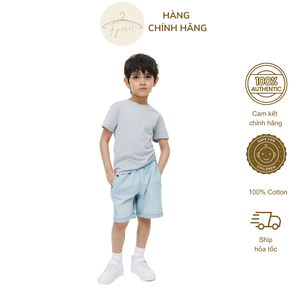Quần đùi bé trai chính hãng HM, quần short jean denim chất cotton đẹp cho bé 18 tháng đến 10 tuổi Auth