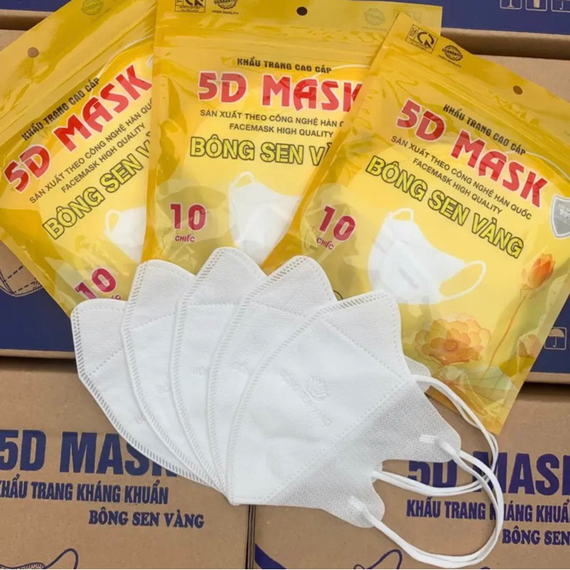 100c Khẩu trang 5D Bông Sen Vàng Màu Trắng Chính Hãng