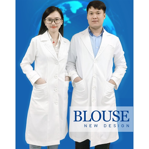 Áo Blouse dài tay cao cấp màu TRẮNG SỮA cho bác sĩ, phòng khám, thẩm mỹ viện - vải KAKI Thun dày dặn