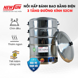 Nồi hấp bánh bao 3 tầng dùng điện 40-47-52cm - nồi hấp đa năng newsun