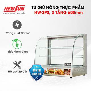 Tủ giữ nóng thực phẩm trưng bày gà rán 2PS thiết kế 3 tàng kính cong NEWSUN
