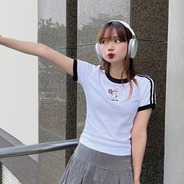 Áo thun baby tee Kill System Minji màu trắng chất thun co giãn