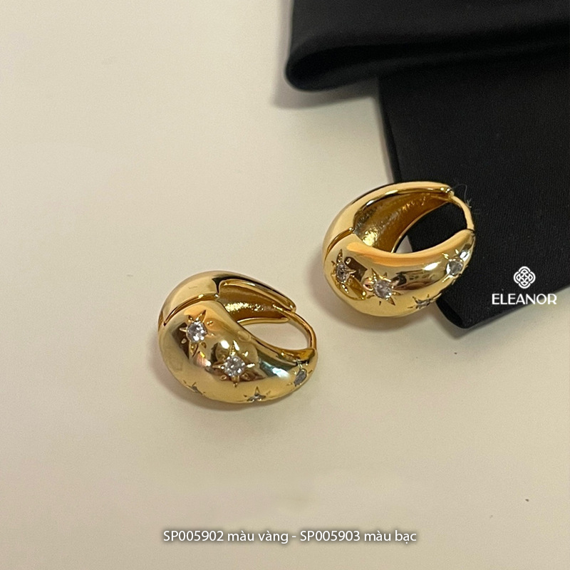 Bông tai nữ chuôi bạc 925 Eleanor Accessories dáng tròn viền dày đính đá phụ kiện trang sức 5902