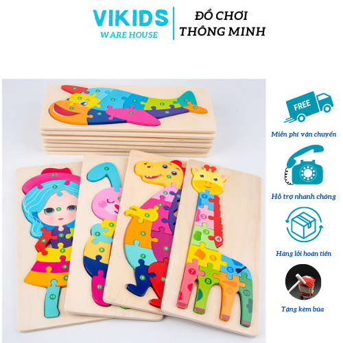 Đồ chơi bộ tranh ghép hình, xếp hình gỗ nổi nối số 3d gồm 10 số tương ứng số 1-10 - Vikids