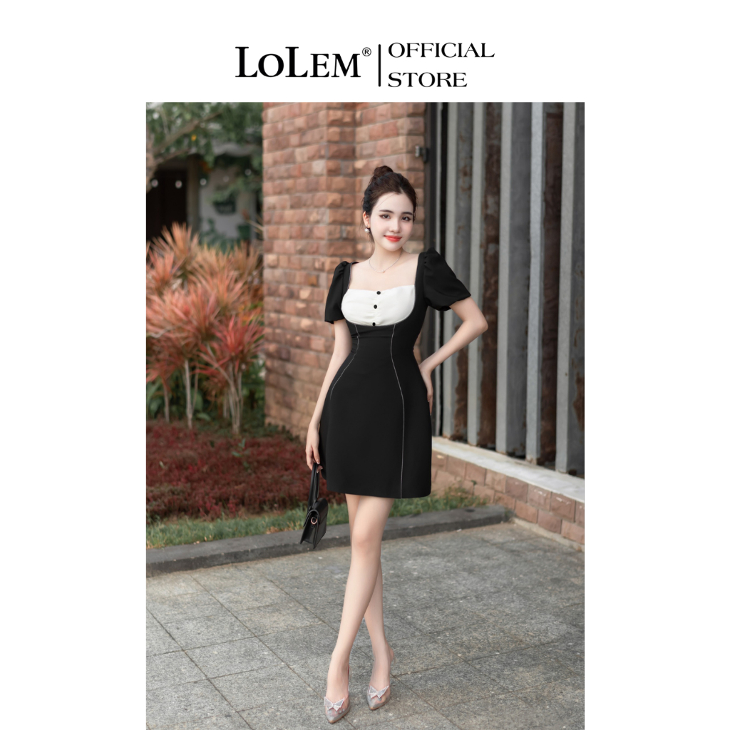 Đầm chữ A cổ vuông LOLEM DX431 chất chéo cotton cao cấp