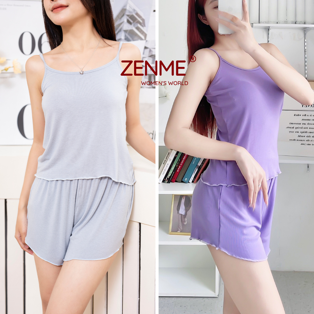 Combo 2 Bộ đồ ngủ, bộ mặc nhà nữ mùa hè 2 dây chất thun Cotton co giãn 4 Chiều ZENME BT0223