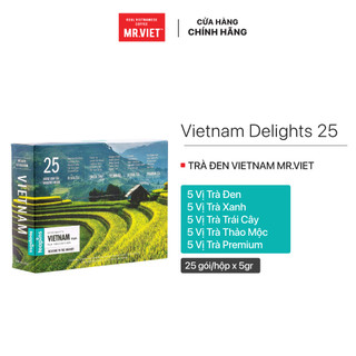 Trà lá Vietnam Delights 25 với 25 vị của trà đen, xanh, thảo mộc, hợp nhất, thượng hạng - Trà Teapins (25 gói/hộp x 5g)