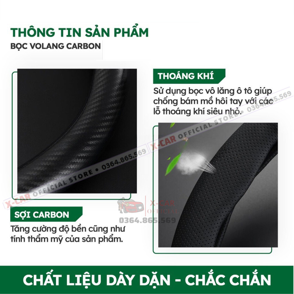 Bọc vô lăng vân cacbon in logo theo hãng cao cấp -Dành cho oto