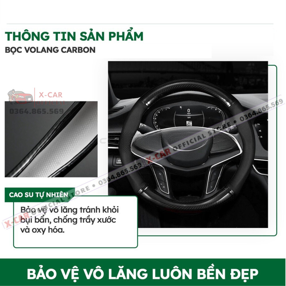 Bọc vô lăng vân cacbon in logo theo hãng cao cấp -Dành cho oto