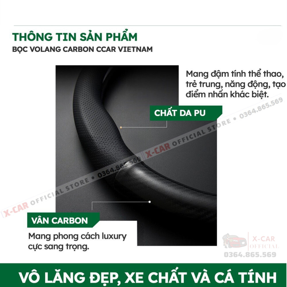 Bọc vô lăng vân cacbon in logo theo hãng cao cấp -Dành cho oto