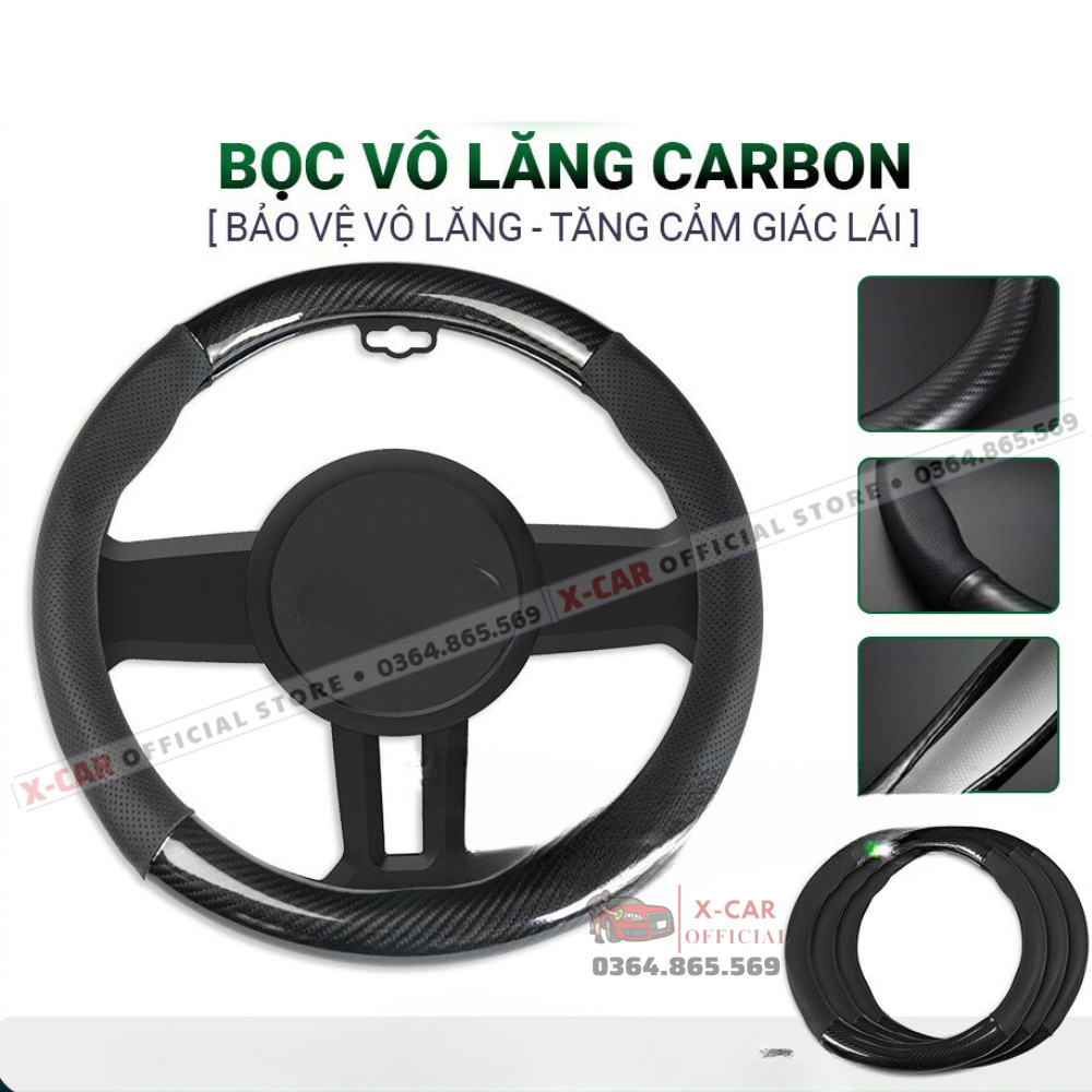 Bọc vô lăng vân cacbon in logo theo hãng cao cấp -Dành cho oto