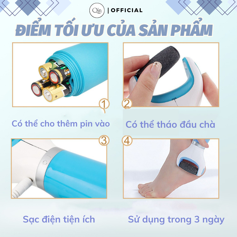 Chà Gót Chân Qin Tẩy Tế Bào Chết Tại Nhà Cao Cấp Tích Điện Kèm Dây Sạc