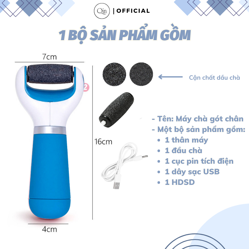 Máy Chà Gót Chân Qin Hỗ Trợ Tẩy Sạch Tế Bào Chết Làm Mềm Gót Chân Tại Nhà