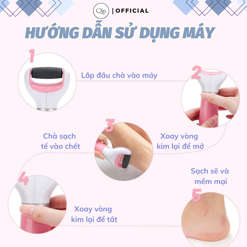 Chà Gót Chân Qin Tẩy Tế Bào Chết Tại Nhà Cao Cấp Tích Điện Kèm Dây Sạc