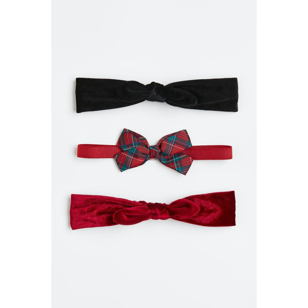 Set 3 băng đô bờm tóc nhung đỏ đen caro đổ HM H&M _ hàng chính hãng authentic