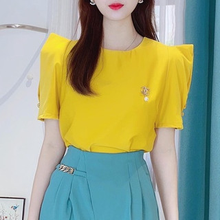 Áo kiểu công sở vải kate lụa vai nhọn CHUU A5507