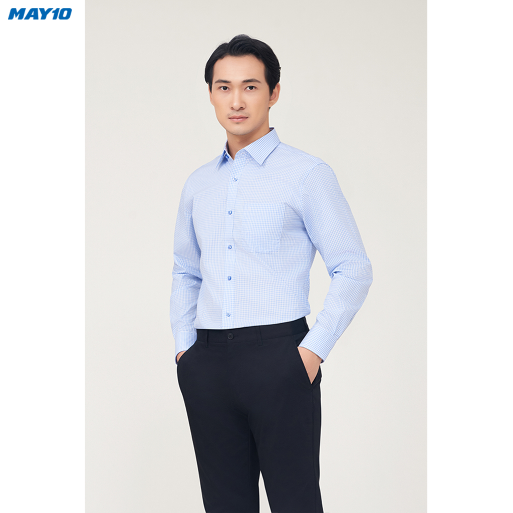 Sơ mi nam dài tay May 10 form Regular mã 010123071OL 9 (kẻ caro trắng xanh)