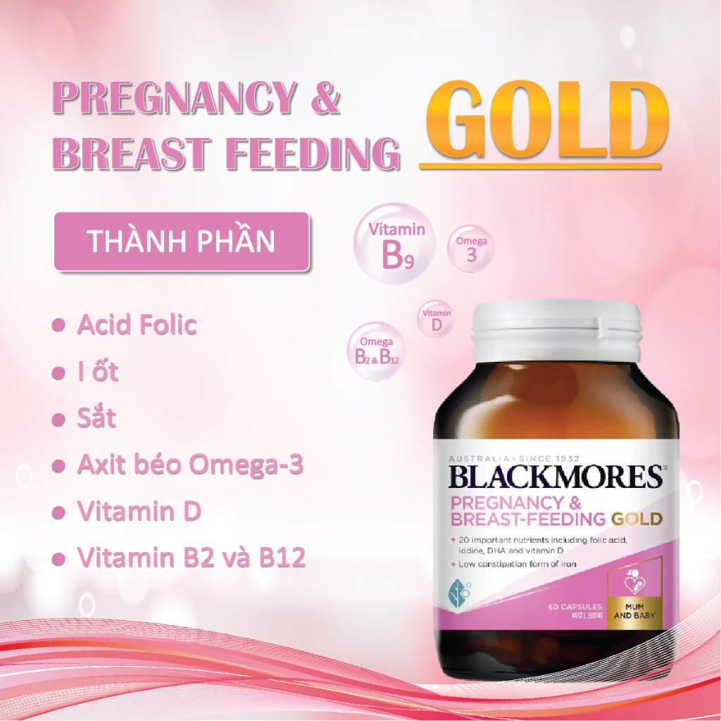 Vitamin tổng hợp cho mẹ bầu Blackmores Pregnancy And Breast Feeding Gold bổ sung đầy đủ dưỡng chất cho kỳ 60 viên