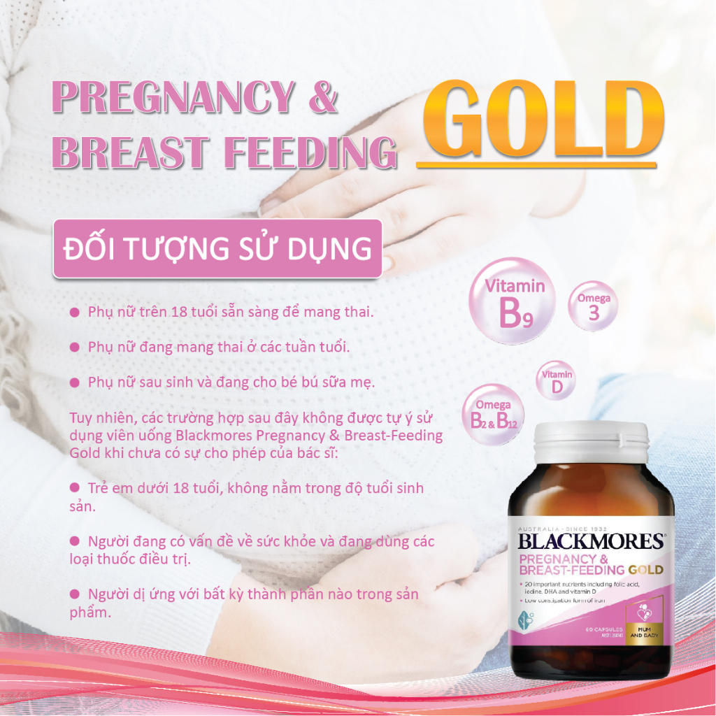 Vitamin tổng hợp cho mẹ bầu Blackmores Pregnancy And Breast Feeding Gold bổ sung đầy đủ dưỡng chất cho kỳ 60 viên