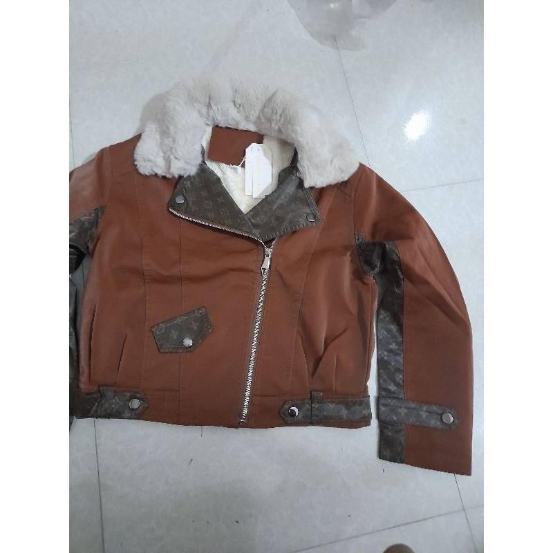 áo da nâu cổ lông