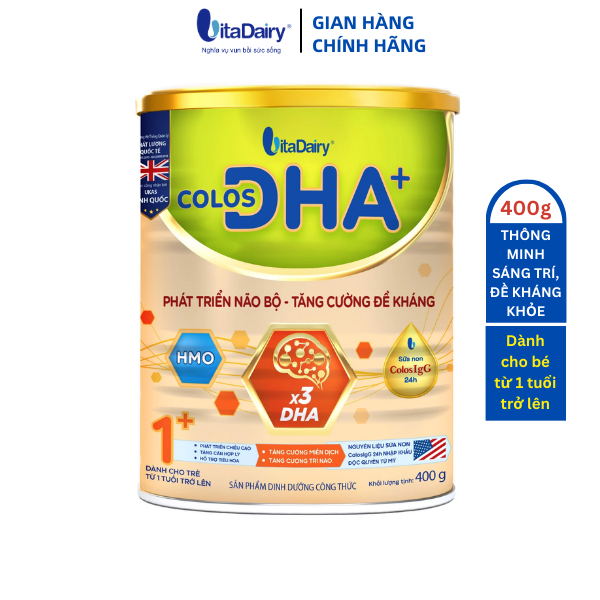 Sữa bột Colos DHA 1+ 400g giúp bé phát triển não bộ, tăng cường đề kháng - VitaDairy