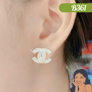 B361 bông tai nụ c h a n e l baguette bạc thật thiên cát s950