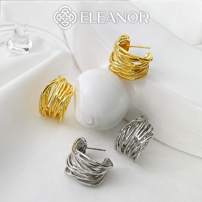 Bông tai nữ chuôi bạc 925 Eleanor Accessories viền dạng sợi mảnh đan nhau phụ kiện trang sức 5899