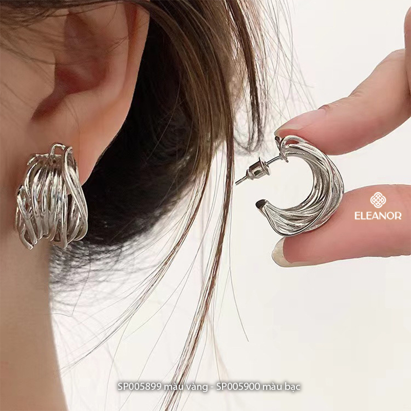 Bông tai nữ chuôi bạc 925 Eleanor Accessories viền dạng sợi mảnh đan nhau phụ kiện trang sức 5899