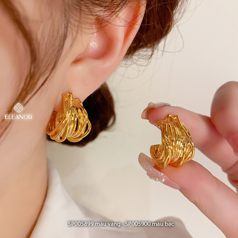 Bông tai nữ chuôi bạc 925 Eleanor Accessories viền dạng sợi mảnh đan nhau phụ kiện trang sức 5899