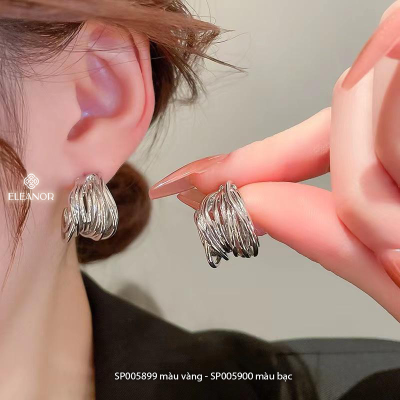 Bông tai nữ chuôi bạc 925 Eleanor Accessories viền dạng sợi mảnh đan nhau phụ kiện trang sức 5899