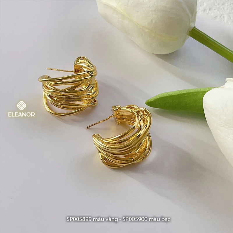 Bông tai nữ chuôi bạc 925 Eleanor Accessories viền dạng sợi mảnh đan nhau phụ kiện trang sức 5899