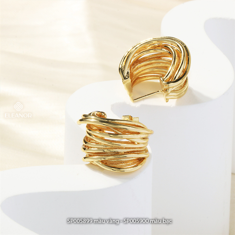 Bông tai nữ chuôi bạc 925 Eleanor Accessories viền dạng sợi mảnh đan nhau phụ kiện trang sức 5899
