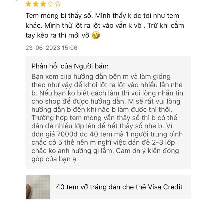 40 tem vỡ trắng dán che thẻ Visa Credit