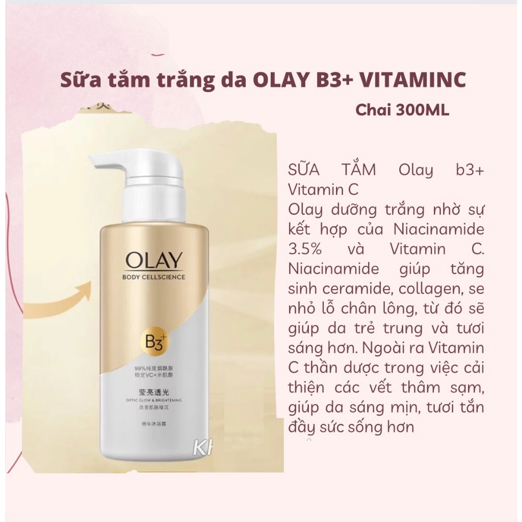 Sữa Tắm OLAY B3+ Vitamin C  Body Cellscience Siêu Dưỡng Trắng Da, Cấp Ẩm Và Đàn Hồi Cho Da - 500ml Bản Trung