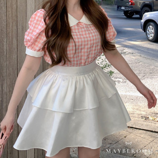Chân váy tafta trắng 2 tầng xoè bồng may kèm lót quần tiểu thư Vivian Skirt Mayberoom