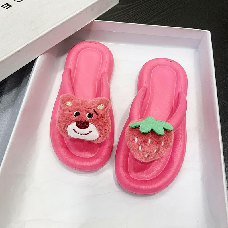 Dép Xỏ Ngón Đế Cao 2cm Hoạ Tiết Dâu Gấu