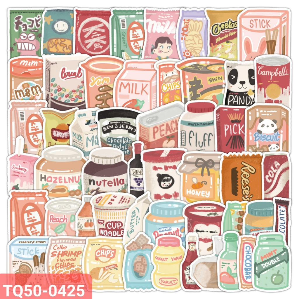 Sticker-set 50 cái hình đồ uống siêu cute, trang trí laptop