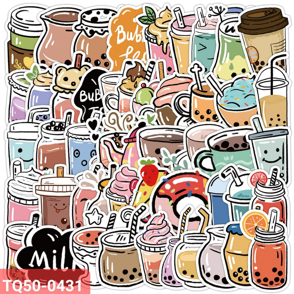 Sticker-set 50 cái hình đồ uống siêu cute, trang trí laptop